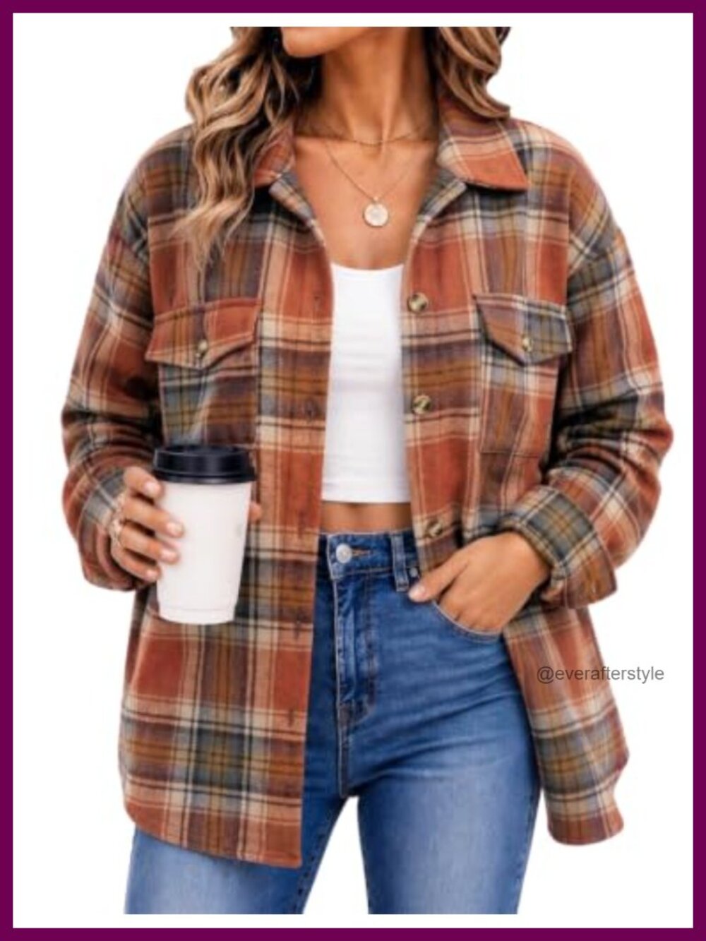 Women's Flannel Plaid Shacket Button Down Jacket Oversized Fit